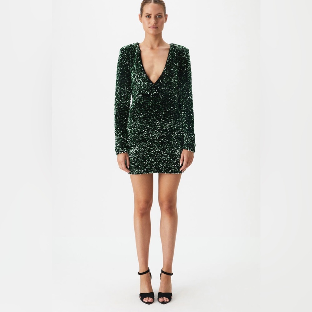 Bardot Deep Green Sequin Mini Dress